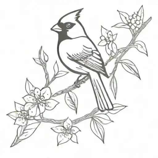 Lilac Flower Cardinal Perched