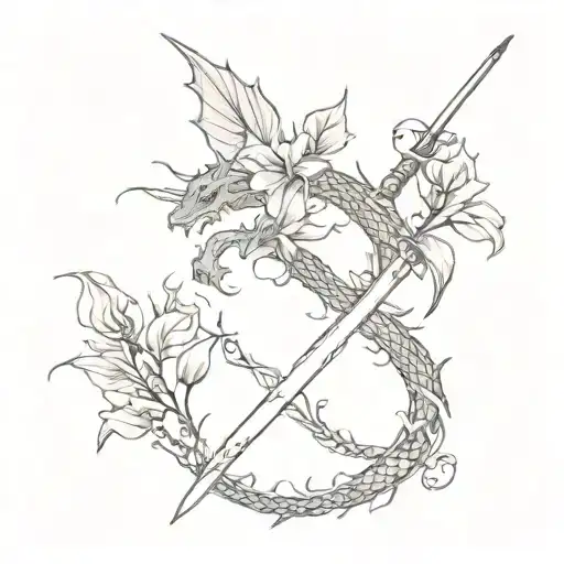 Dainty Dragon Sword And Flowers Growing