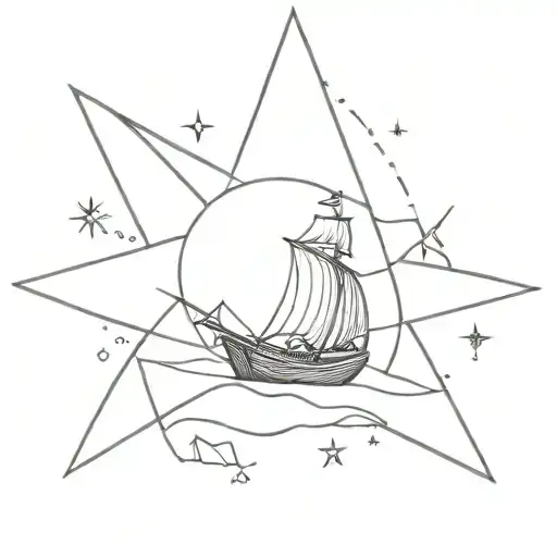 Northern Star Guiding Lost Ship At Sea