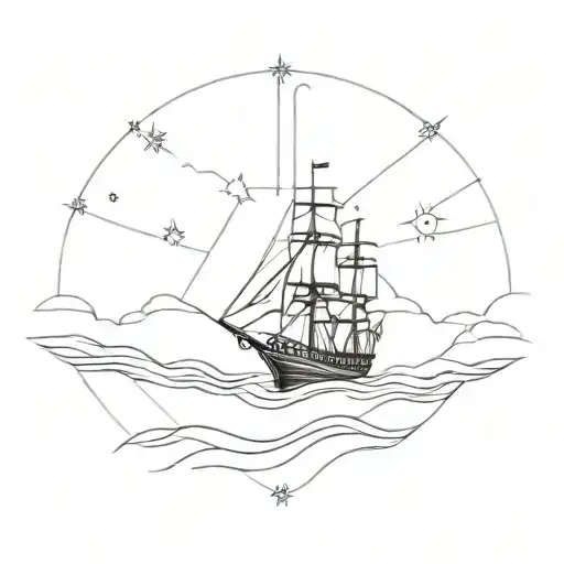 Northern Star Guiding Lost Ship At Sea