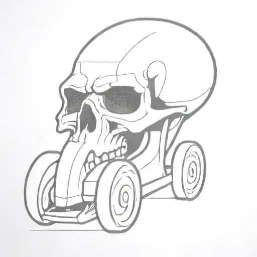 Skull Head On 4 Big Wheels Forming A Car