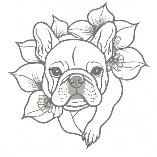 Fine Line French Bulldog Curled Up Asleep Inside Of A Flower