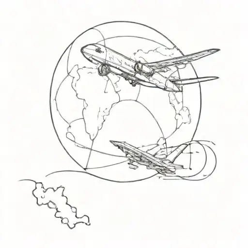 I Need A Tattoo Around The World Where An Airplane And The Earth Appear With The Letters M And A