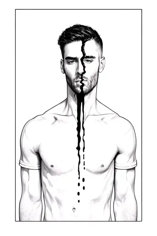 A Man's Head Split In Half With A Black Liquid Dripping Out Of The Cracks