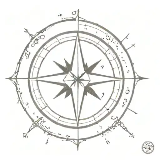 A Dotwork Tattoo Of A Compass Rose With Musical Notes And Travel Landmarks As The Cardinal Points