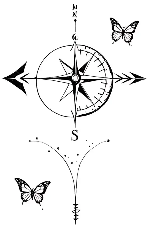 Moon Arrow Compass And Butterfly