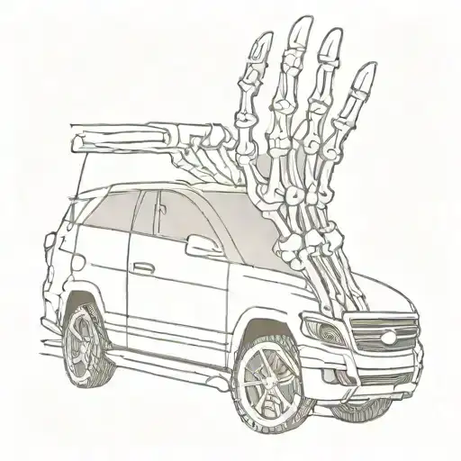 Skeleton Hand Wrapped Around Car Tire