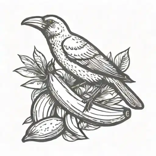 Bird Eating A Banana