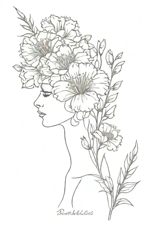 Spinal Tattoo With Carnations Iris Rose Larkspur Chrysanthemum