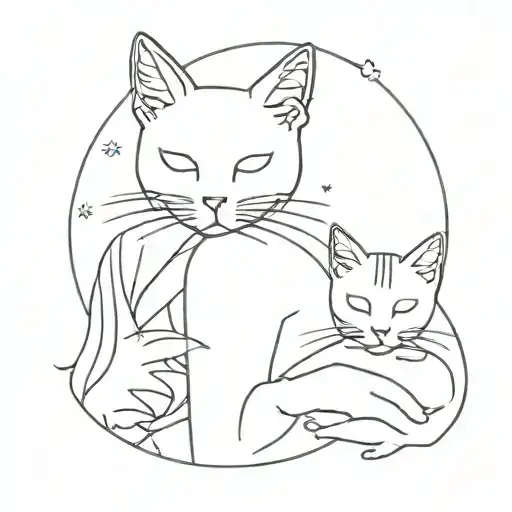 Tattoo Of A Cat And Girl