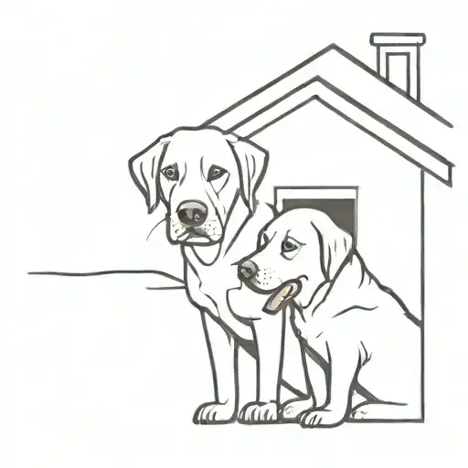 A Minimalist Design Of A Shelter Dog Being Adopted By A Loving Family