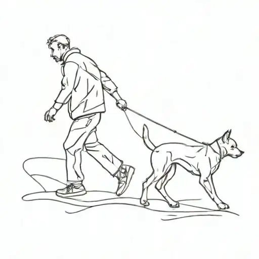 A Man Walking A Dog View From Back