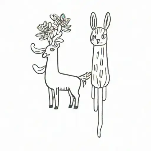 2 Small Tattoos Of A Llama And A Cactus In Black And White