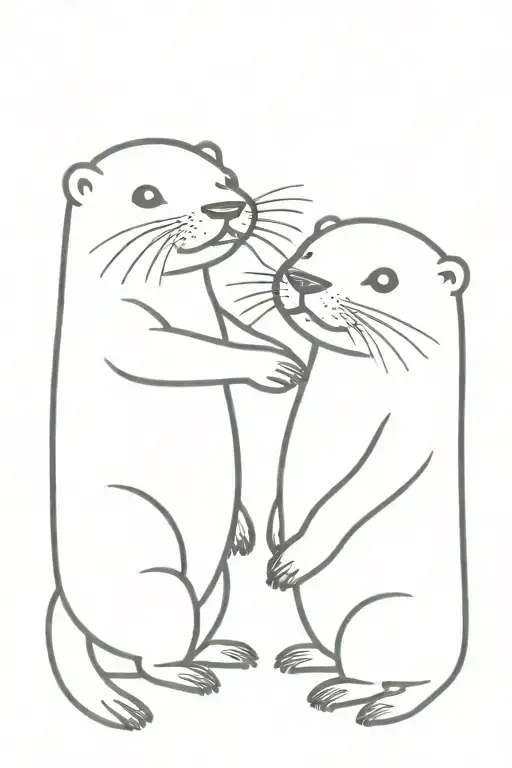 Two Otter Holding Hands Cartoon