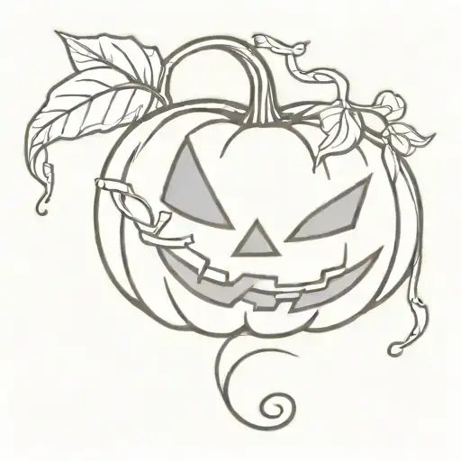 Small Happy Jack O'lantern With A Vine In The Shape Of A J And A Leaf Coming Off The Stem