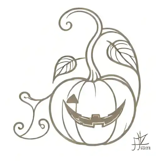 Small Happy Pumpkin With A Vine In The Shape Of A J And A Leaf Coming Off The Stem
