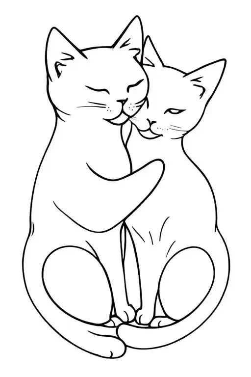 Two Cats Cuddling Together One Fluffy One Short Hair