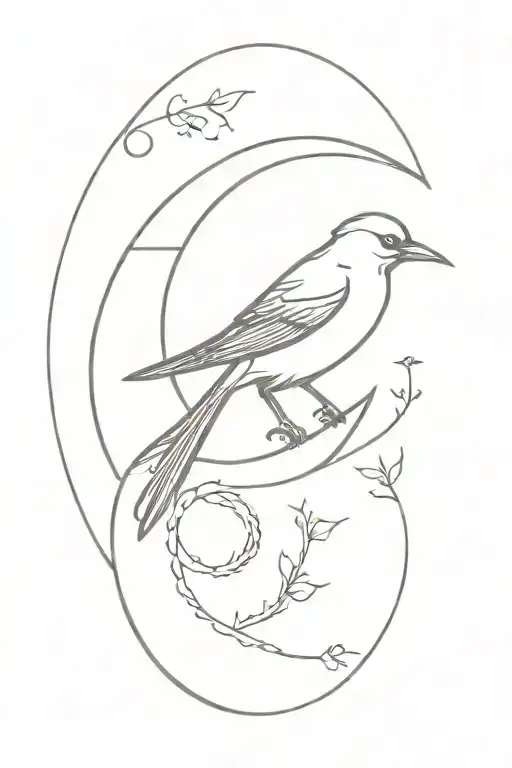 Little Bird Sitting In The Crescent Moon