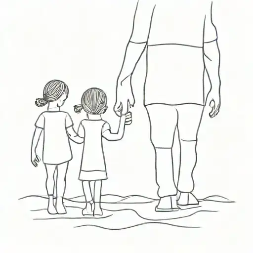 Father And 2 Daughters Holding Hands