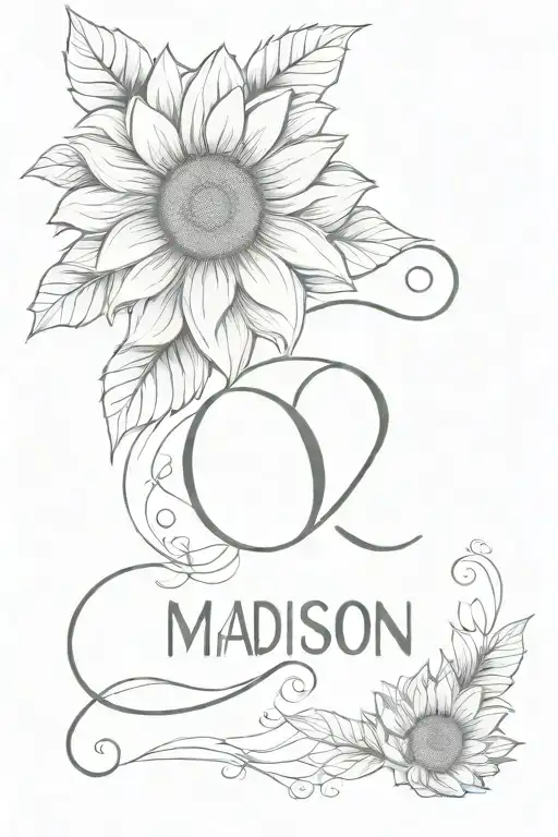 The Name Madison With A Sunflower As The Letter O