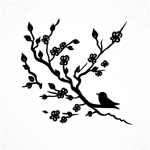 A Cherry Blossom Tree On Fire With A Little Bird On A Branch