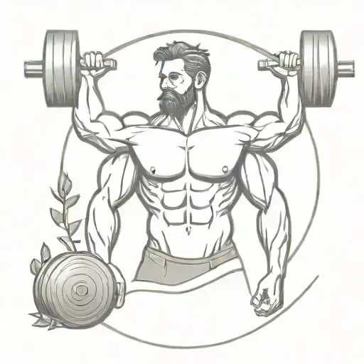 A Tattoo Design Of A Bodybuilder Lifting Weights With Nature Elements Intertwined In The Background