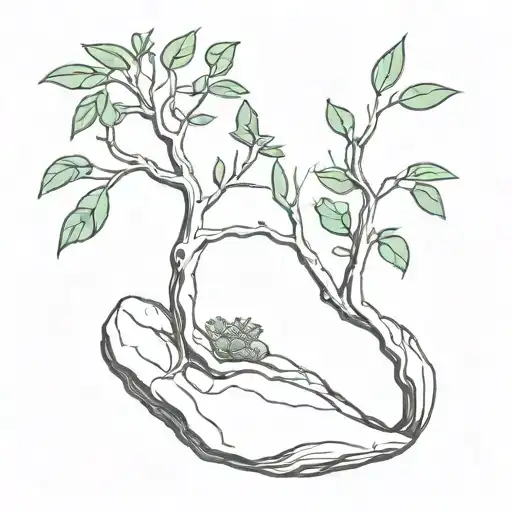 Bay Tree And A Big Rock Supporting Each Other Side By Side