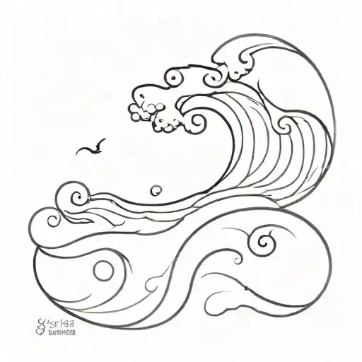 A Simple Sea Wave Line Art With The Name Kai Written In It