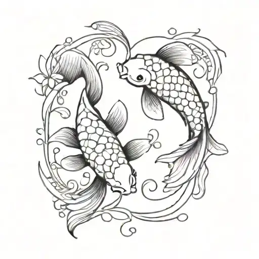 Two Koi Fishes Black & White