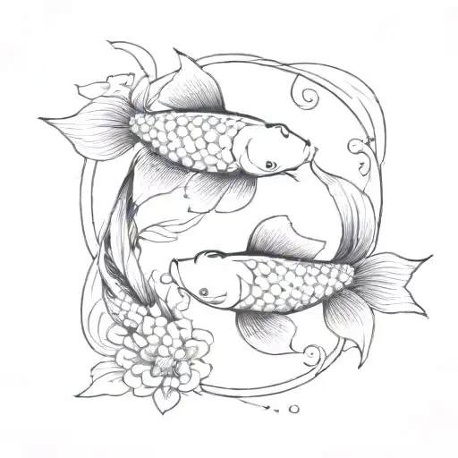 Two Koi Fishes Black & White