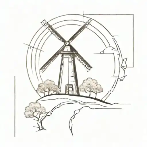 Windmill And Tree Surrounded
