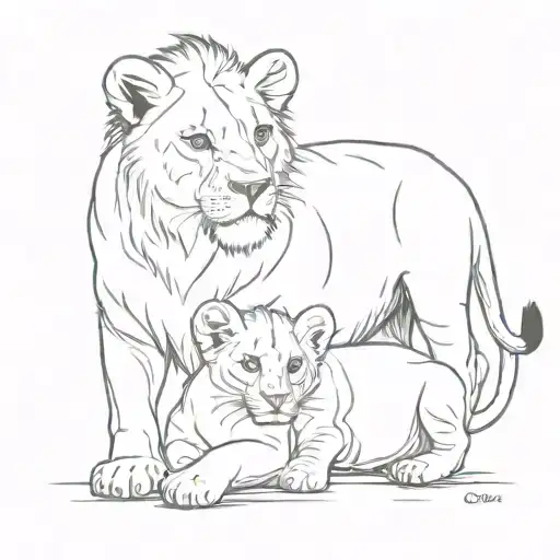 Lioness 2 Lion Cubs