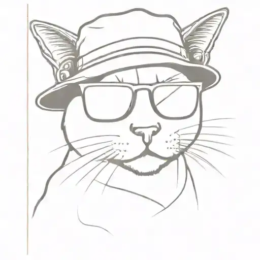 Cat With Sunglasses And Bucket Hat Rave Line Work