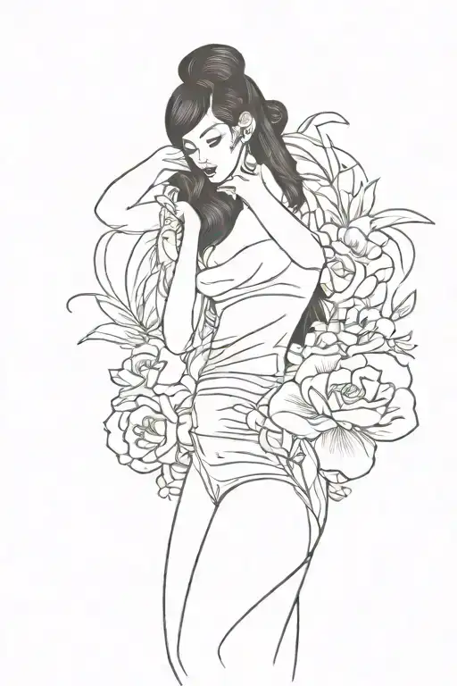 Pinup Girl Sexy No Border Black Hair Full Body