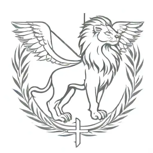 A Lion With A Cross In The Center And An Eagle