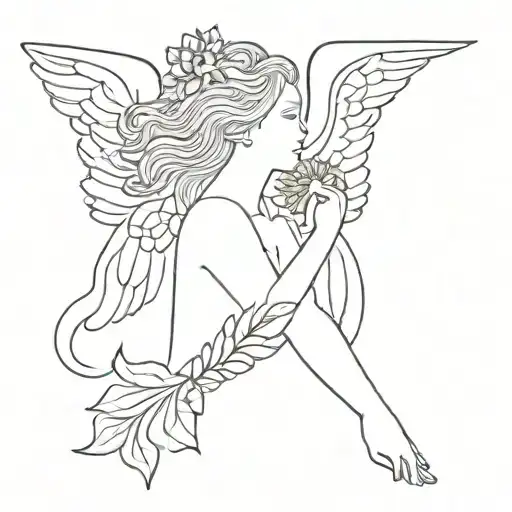 A Minimalist Design Featuring An Angel Holding A Chrysanthemum Flower
