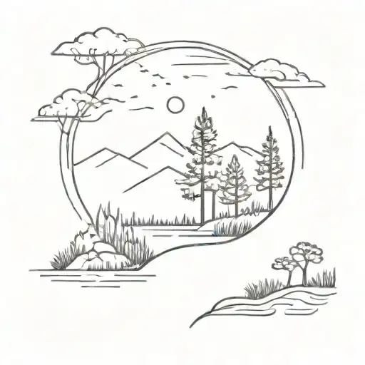 A Minimalist Tattoo Of A Serene Nature Scene For A Nature Lover