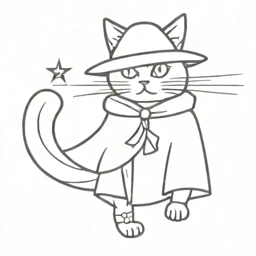 Magician Cat With A Cape And A Wizard Satff