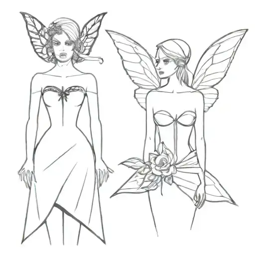 Elf In White Wedding Dress With A Corset With A Dark Evil Fairy In Short Black Dress