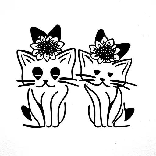 Two Cute Cats In Sunflower