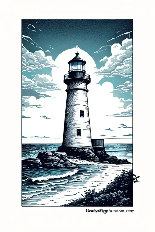 Fine Line Lighthouse On The Beach Landscape