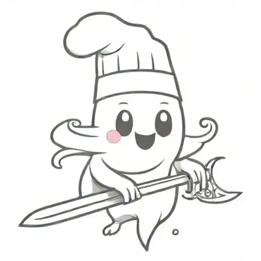 Cute Ghost With A Chef Hat And A Knife
