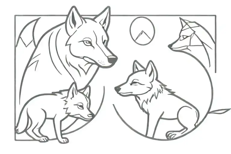 She-wolf And Wolf Cubs