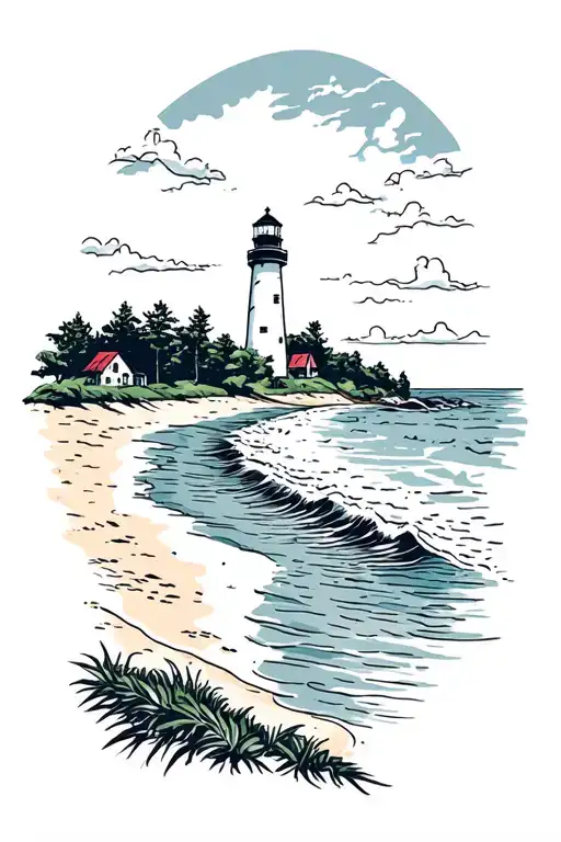 Beach Shoreline Panorama With Lighthouse Wrap Around