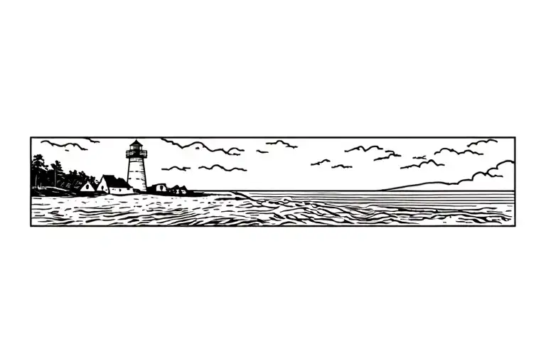 Beach Shoreline Panorama With Lighthouse