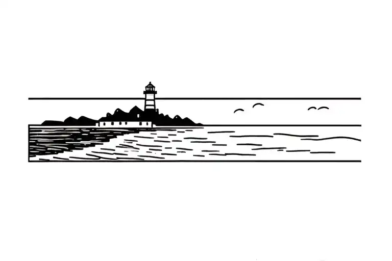 Beach Shoreline With Lighthouse