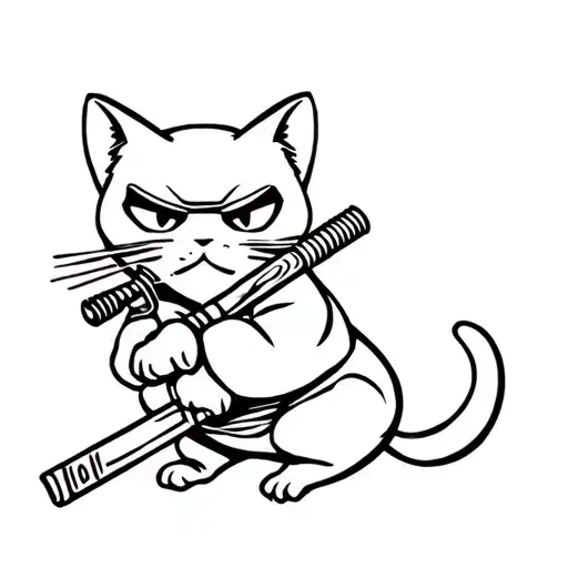 A Ninja Cat Holding A Katana In Its Mouth
