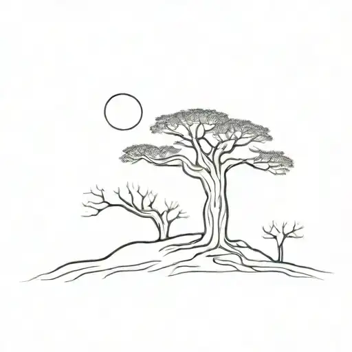 One Line Image Of A Baobab Tree