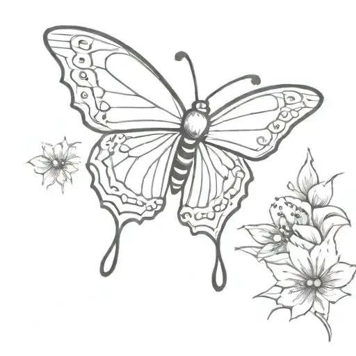 Butterfly With Flowers And Bee