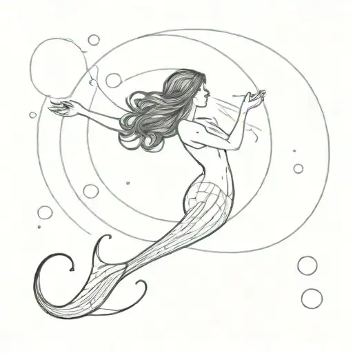 A Minimalist Sketch Of A Mermaid Swimming In The Vast Universe